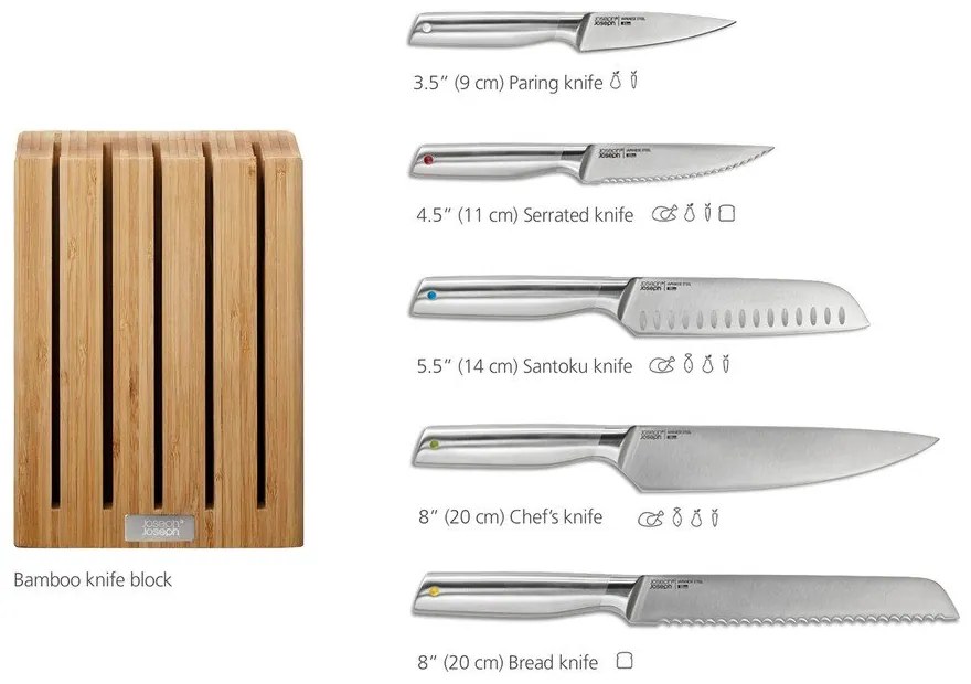 Zestaw noży ze stojakiem ze stali nierdzewnej 5 szt. Elevate Bamboo – Joseph Joseph