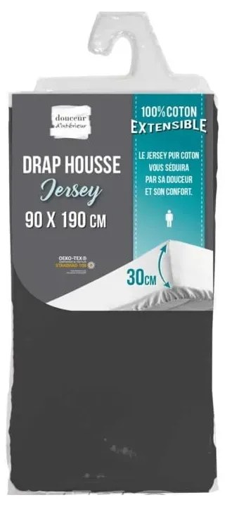 Antracytowe dżerzejowe prześcieradło z gumką 90x190 cm Jersy – douceur d'intérieur