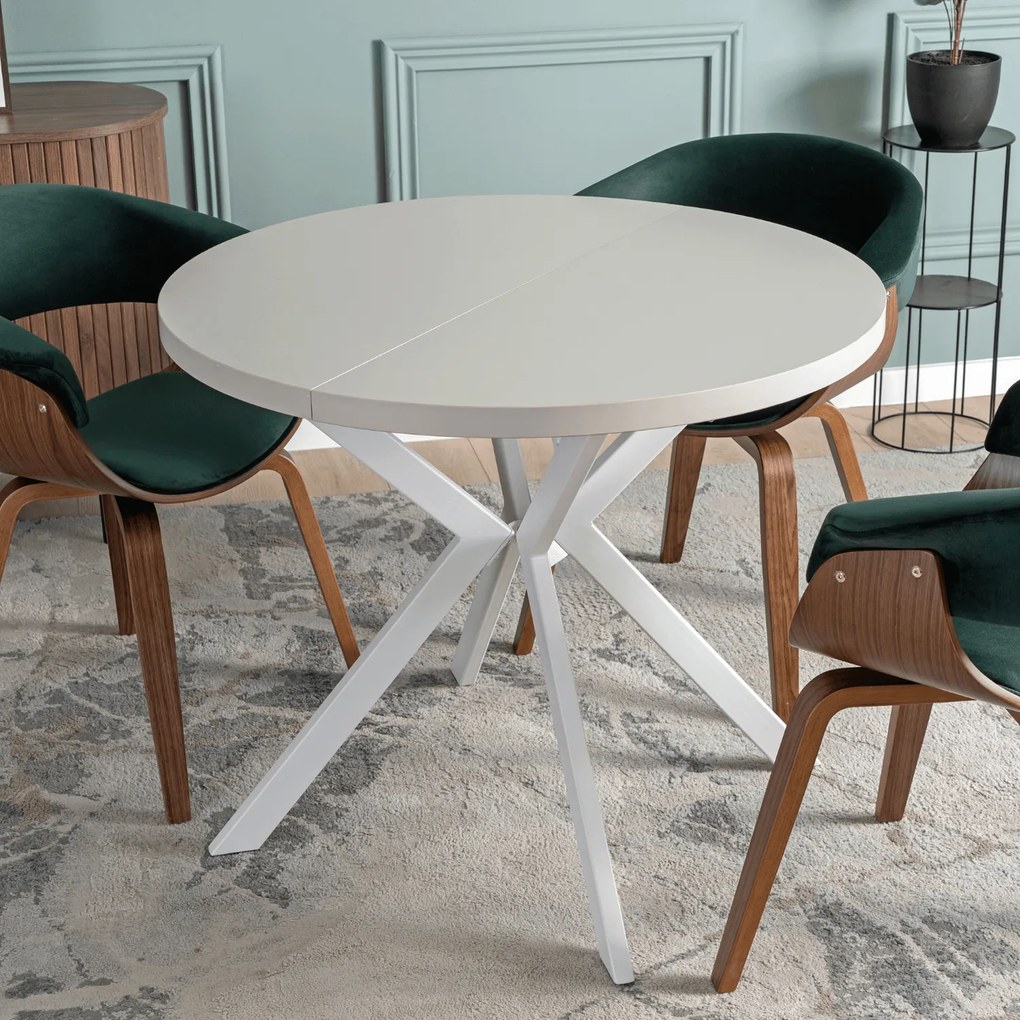 Stół Okrągły Rozkładany DORIAN 80-160 cm Kaszmir/Biały Nowoczesny