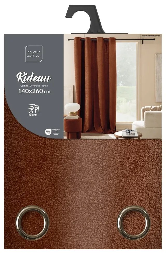 Zasłona z materiału bouclé w kolorze terakoty 140x260 cm Winona – douceur d'intérieur