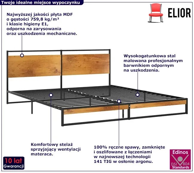Czarne metalowe łóżko małżeńskie 160x200 cm - Zana