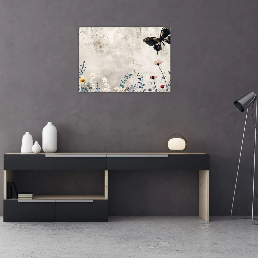 Obraz na szkle - Łąka w betonie (70x50 cm)