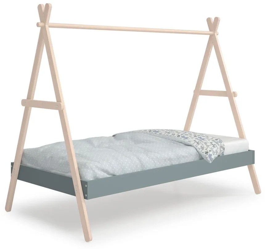 Łóżko dziecięce z litego drewna sosnowego w kształcie domku ze stelażem 90x200 cm w naturalnym kolorze/szarozielone Trufa – Marckeric