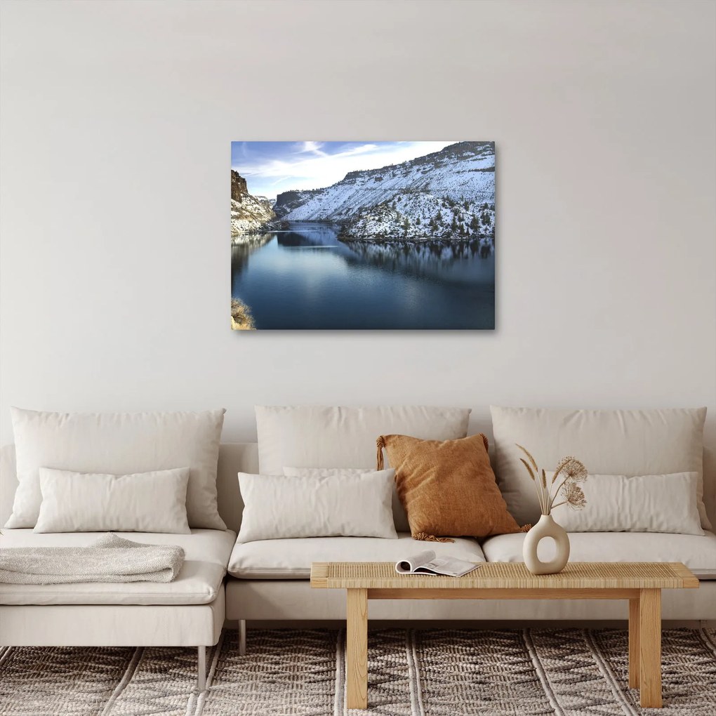 Obraz - zimowy krajobraz z jeziorem (70x50 cm)