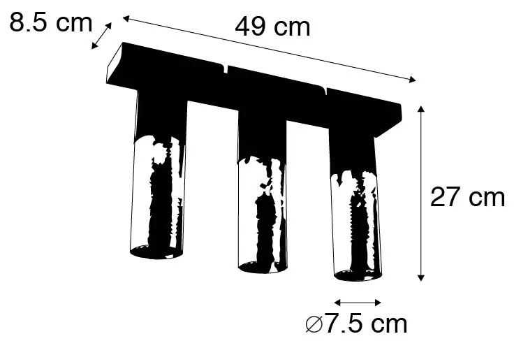 Industrialna lampa sufitowa czarna ze złotym podłużnym 3-punktowym - RaspiPrzemysłowy Oswietlenie wewnetrzne