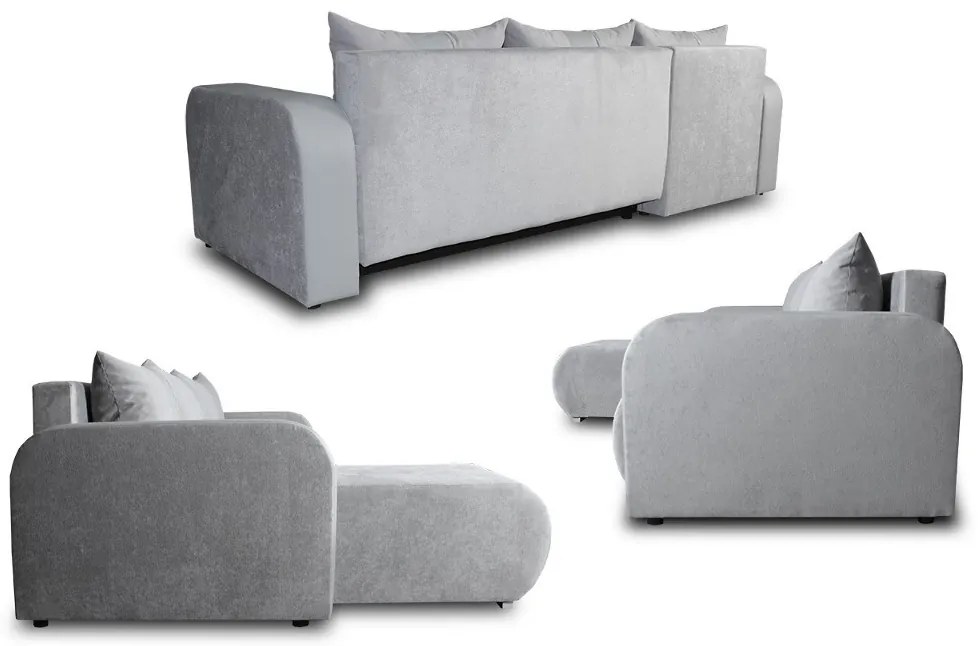 Modna sofa narożna SANDRA, stylowy nowoczesny design, praktyczny pojemnik