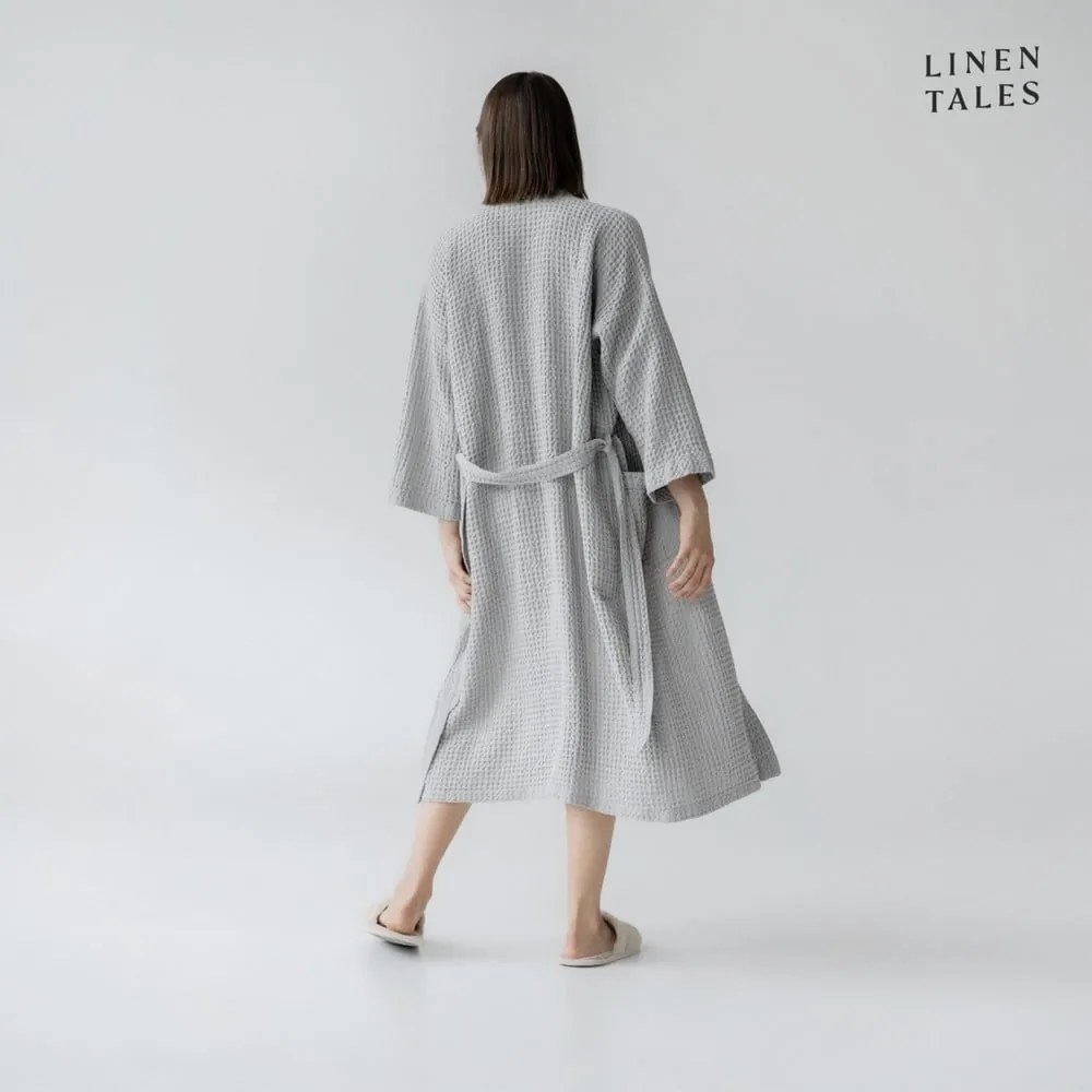 Jasnoszary szlafrok w rozmiarze L/XL Honeycomb – Linen Tales