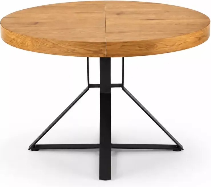 Nowoczesny rozkładany stół Merci na czarnych metalowych nogach z okrągłym blatem MDF okleinowany 120 cm w stylu loft