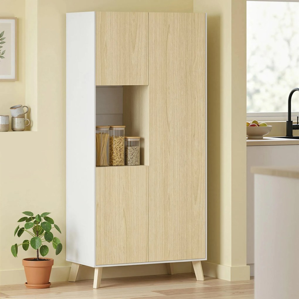 HOMCOM Szafka kuchenna 170 cm, nowoczesna szafa z otwartą półką, regulowane półki, wygląd drewna naturalnego | Aosom PL