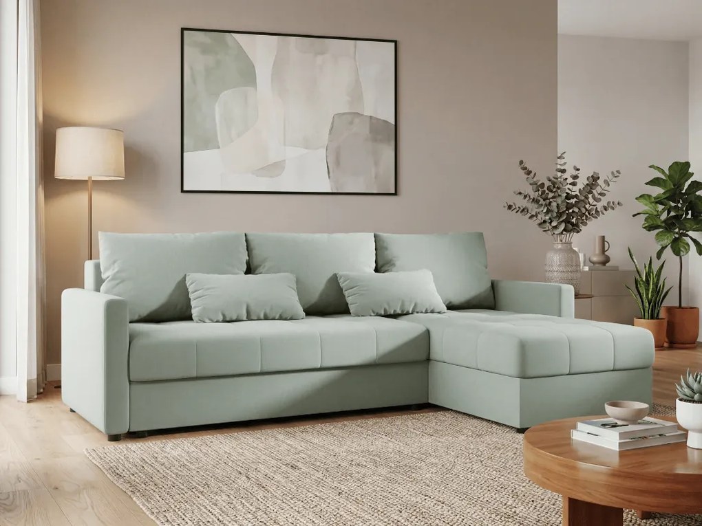 Rozkładana dwustronna sofa narożna do L VENORIA 220x143 cm, jasny zielony + 2 poduszki GRATIS