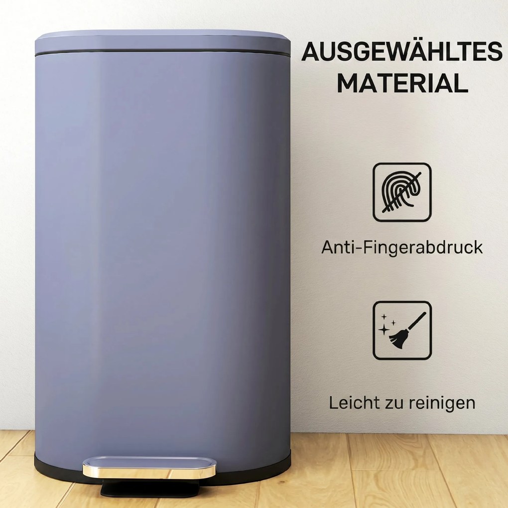 HOMCOM Kosz na śmieci do kuchni 30 l kosz na pedał z pokrywą soft-close, pedał, metalowy, szary, 36,5 X 31 x 61 cm | Aosom PL