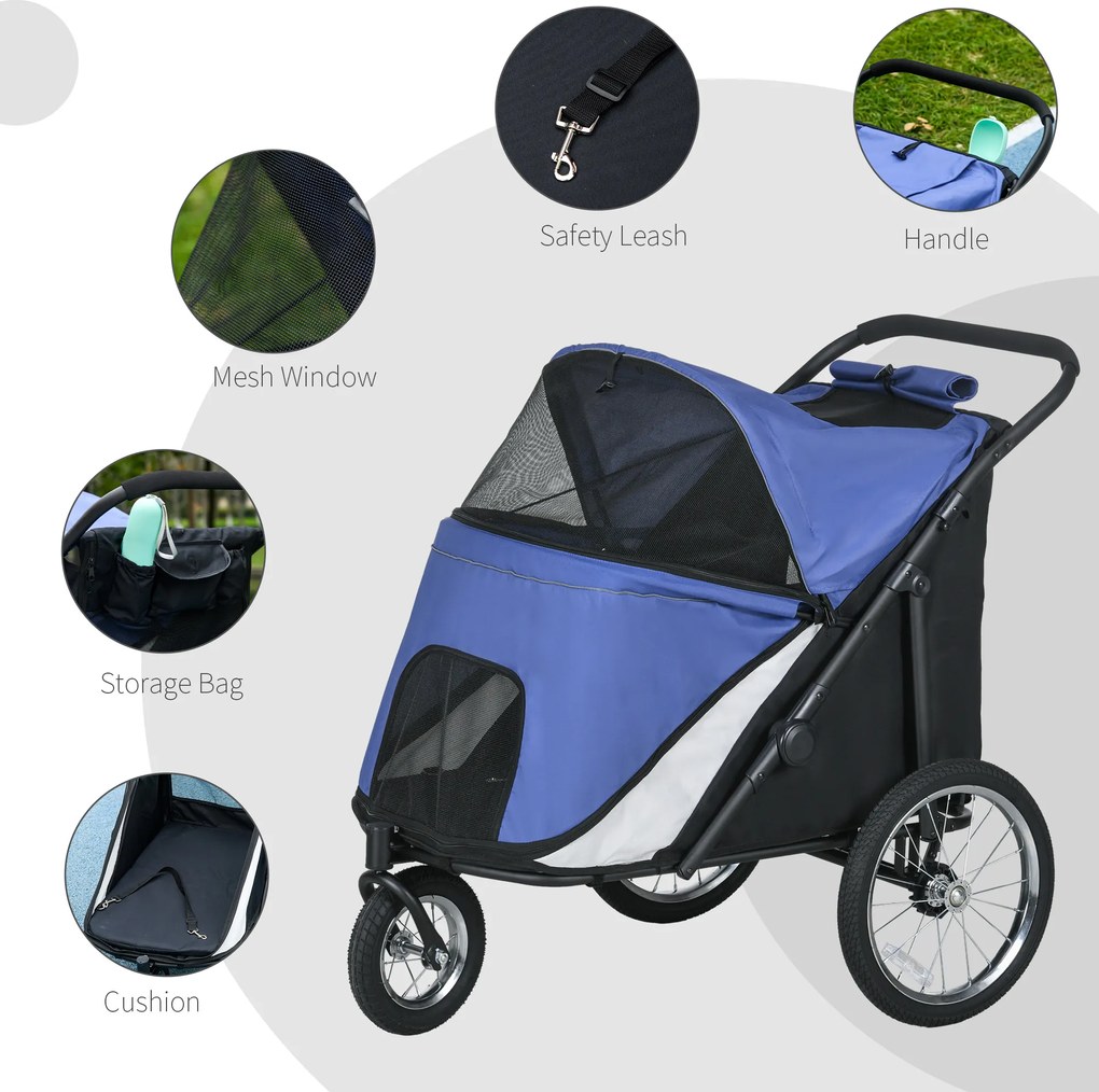 Outsunny Wózek dla Psa Składany Otwierany Dach Poduszka Niebieski Czarny | Aosom PL