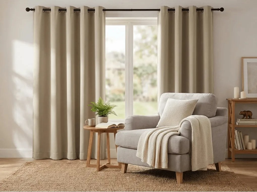 Zasłona OXFORD 140x270 cm, beżowa Zawieszanie: Taśma z wiązaniami