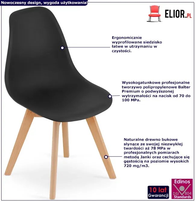 Czarne krzesło minimalistyczne do stołu - Pipi 4X
