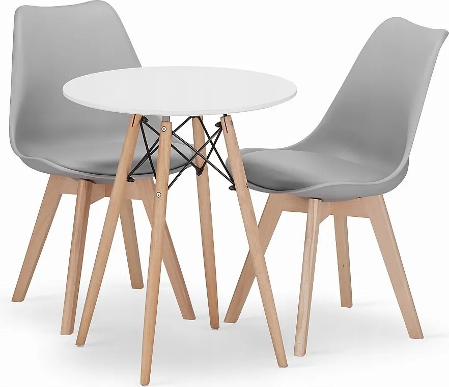 Valora KOVA Okrągły Stół Ø60 Biały + 2 Krzesła RIKX Szare