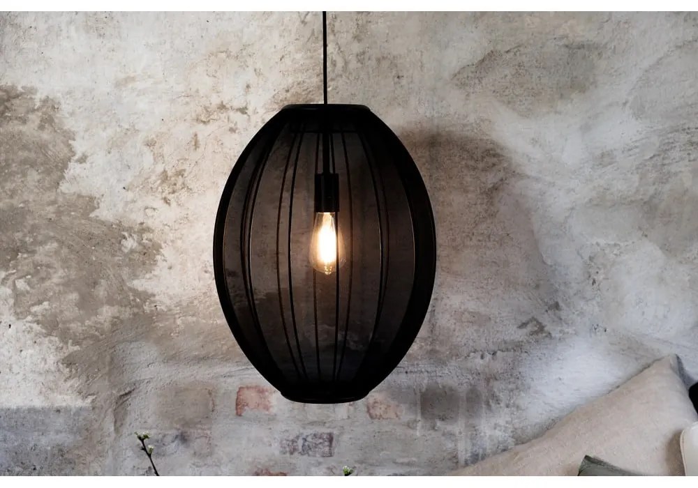 Czarna lampa wisząca z tekstylnym kloszem ø 40 cm Florence – Markslöjd