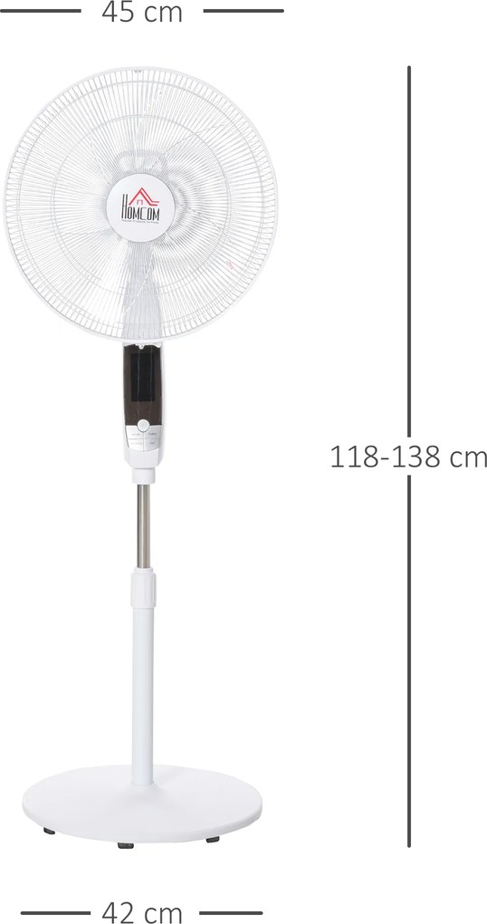 HOMCOM Wentylator stojący 138cm z timerem 5h pilotem regulacja wysokości 3 prędkości biały stalowy | Aosom PL