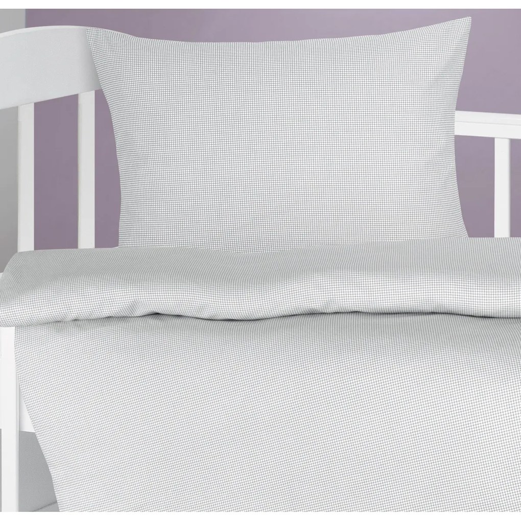 Bellatex Dziecięcy zestaw poduszki i kołdry Kratka szary, 75 x 100 cm, 42 x 32 cm