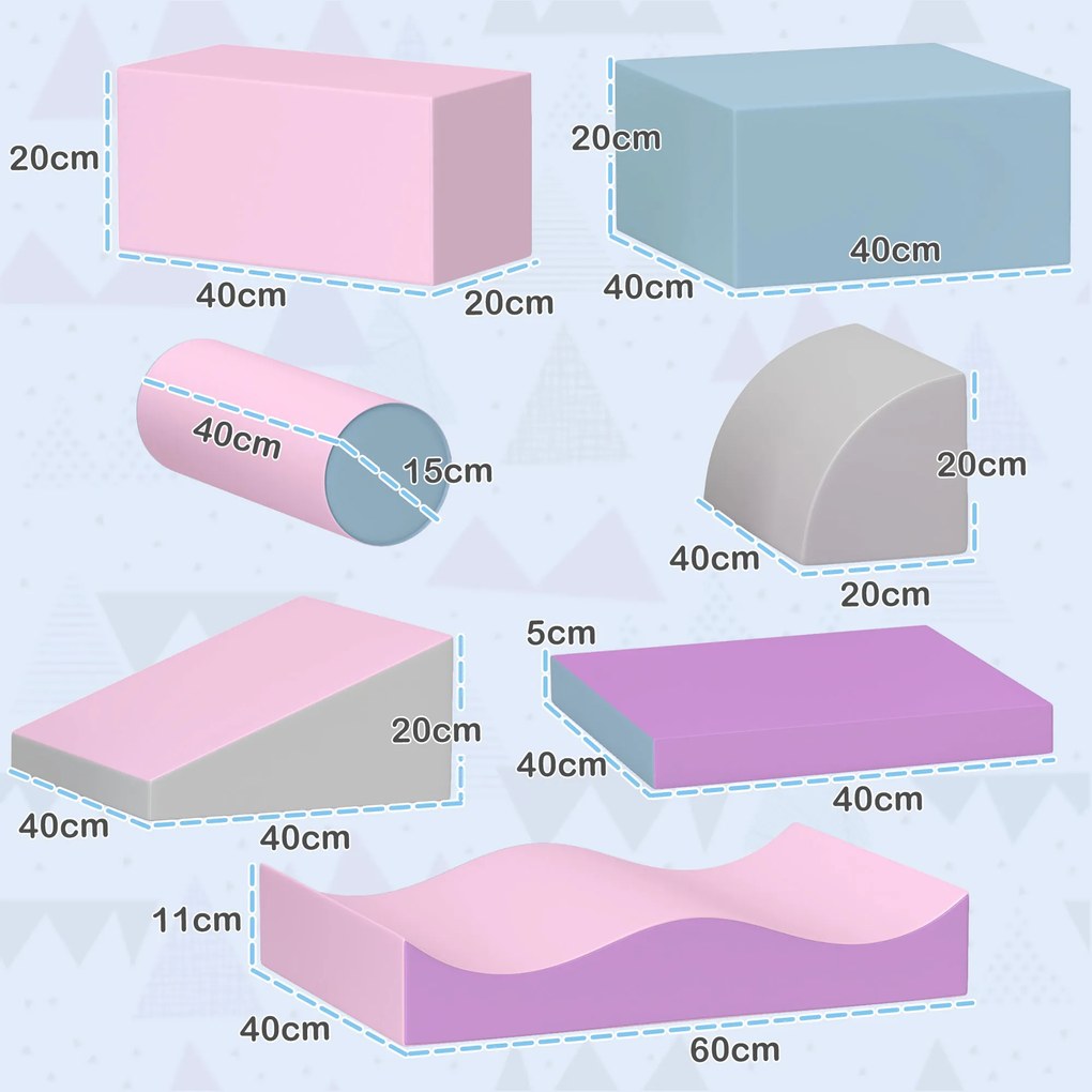 HOMCOM Miękkie klocki dla dzieci, rozwijające kreatywność, skóra ekologiczna, 40x40x20 cm, Wielokolorowy, 1-3 lata