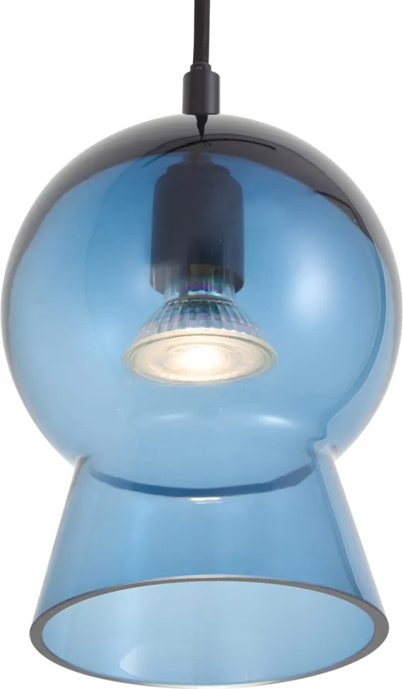 Lampa wisząca retro czarna z niebieskim szkłem do systemu szynowego 1-fazowego - Iconic Bell