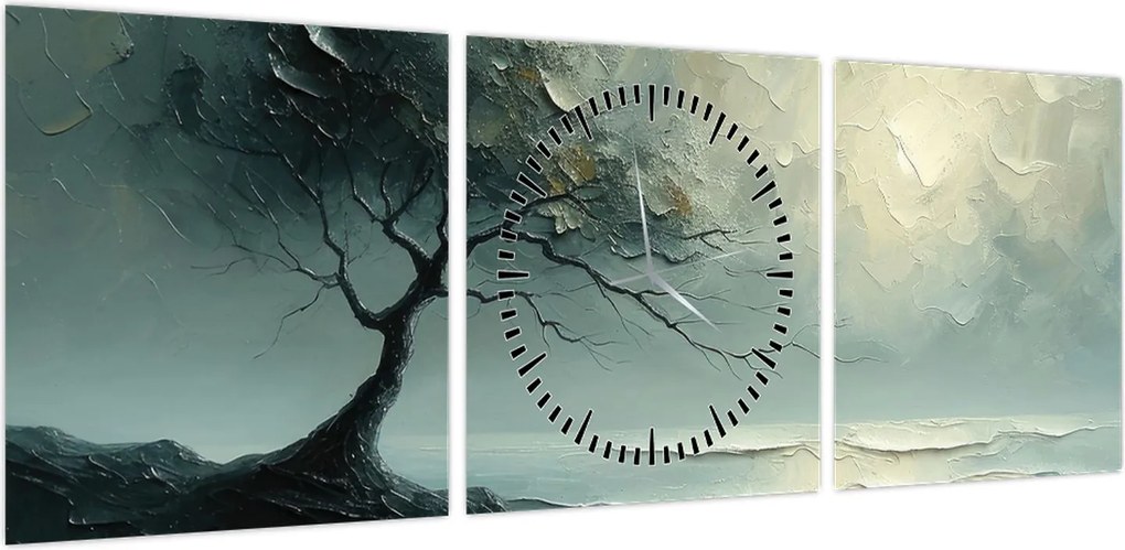 Obraz - Obraz olejny przedstawiający drzewo z oceanem (z zegarem) (90x30 cm)