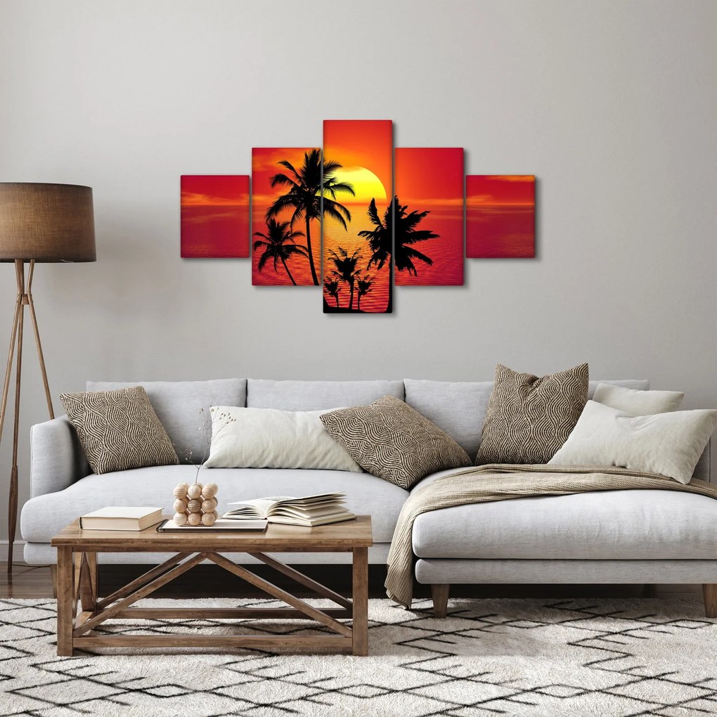Obraz sylwetki wyspy z palmami (125x70 cm)