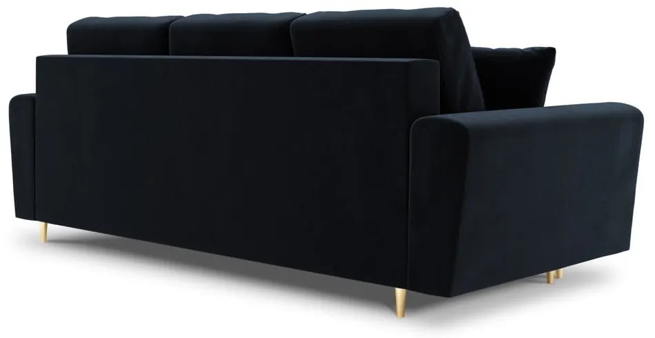 Ciemnoniebieska aksamitna rozkładana/ze schowkiem sofa 235 cm Kyoto – Cosmopolitan Design