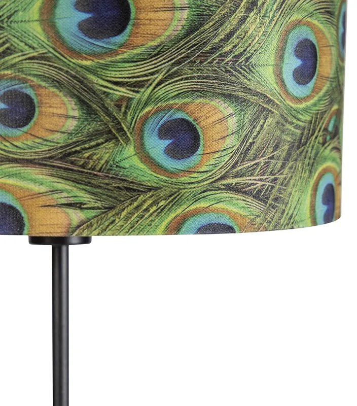 Czarna lampa podłogowa z aksamitnym abażurem w kolorze pawia z złotem 35 cm - Parte klasyczny/Antyczny Oswietlenie wewnetrzne