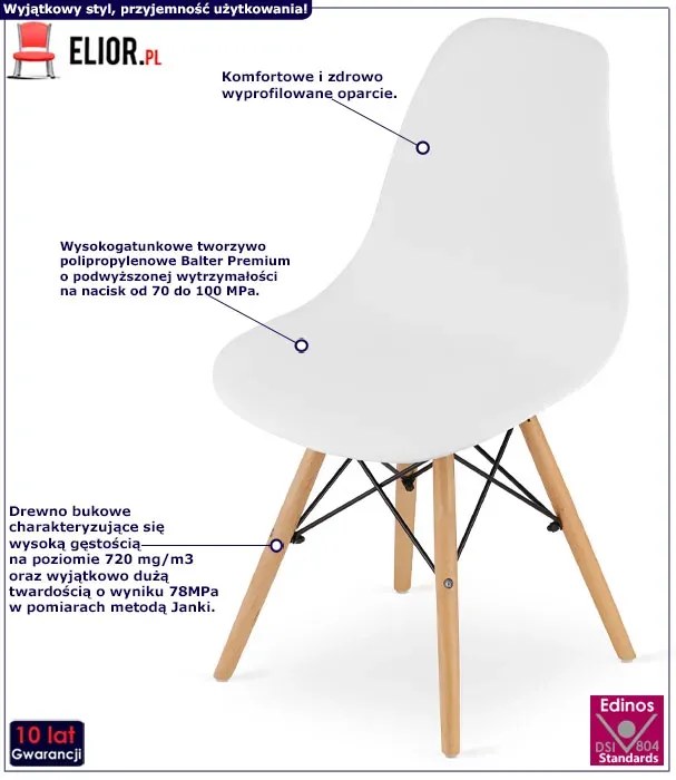 Białe minimalistyczne krzesło skandynawskie - Sopi 4X