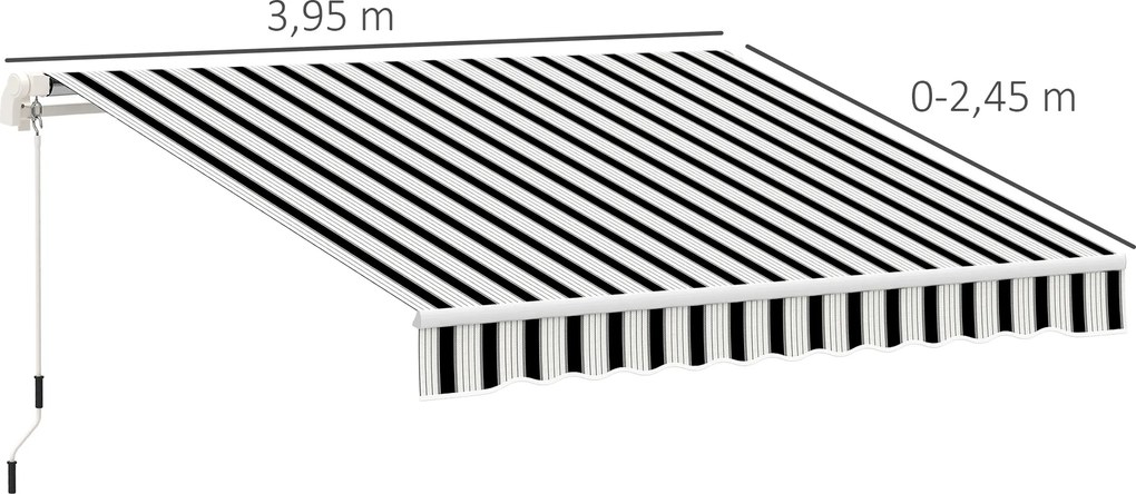 Outsunny Markiza Balkonowa Przegubowa Manualna 395x245cm Ochrona Przed Słońcem Montaż Ścienny Aluminium Biały Szary | Aosom PL