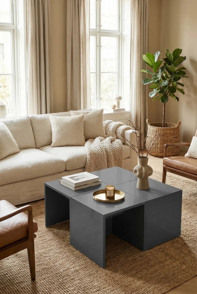 Komplet 4 kwadratowych stolików szary połysk A2-F87