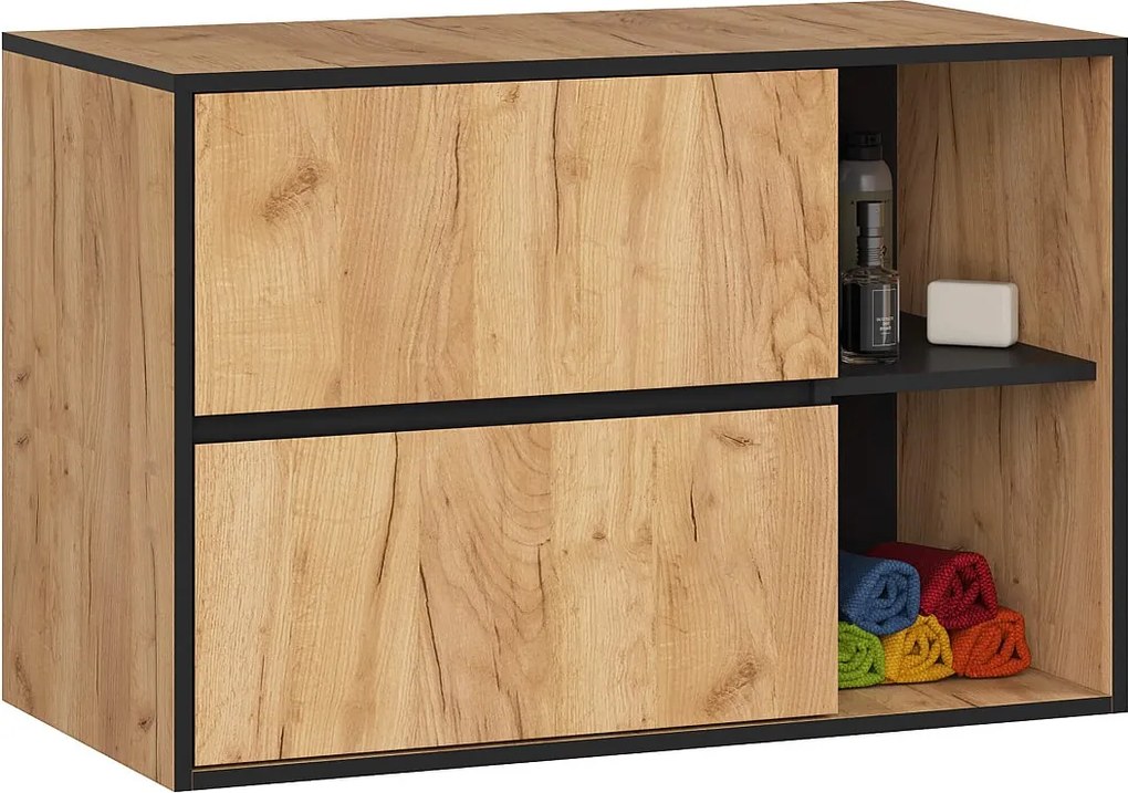 Szafka łazienkowa pod umywalkę AKORD VAMI Dąb Craft, Czarny 90 cm 2 szuflady 2 półki 90x60x45,5 cm