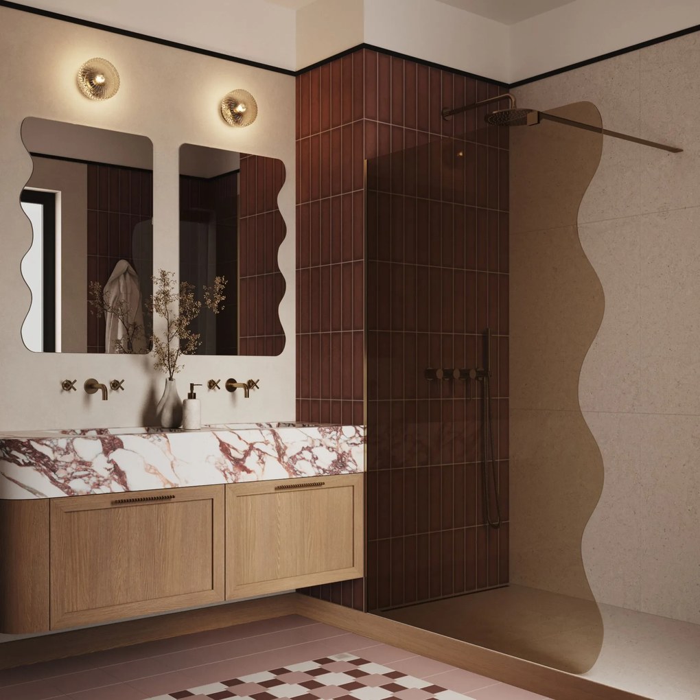 Ścianka prysznicowa Walk in fix szkło grafitowe falowane 8mm MOLIS Wave Grafit MASSI | Różne rozmiary : Kolor profili kabiny - złoty szczotkowany, Szerokość ścianki - 80 cm, Typ montażu - WALK in FIX (Do ściany)