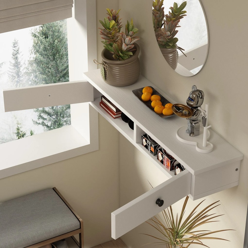 Półka wisząca biała nowoczesna loft sypialnia ścienna 64 cm