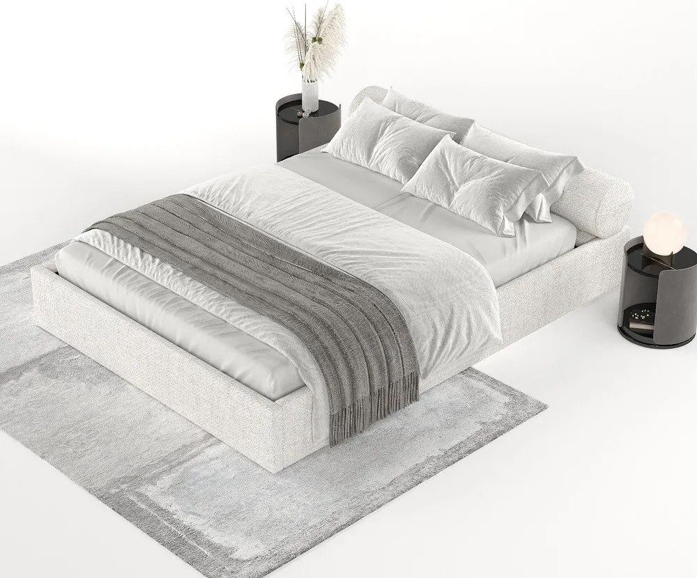 Kremowe tapicerowane łóżko dwuosobowe ze schowkiem ze stelażem 140x200 cm Solvo – Maison de Rêve