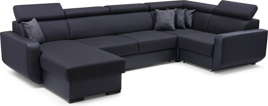 Masseno Narożnik PALAZZO z funkcją spania i pojemnikiem na pościel Narozniki U, Rozkładana sofa - Czarny, INARI 100+MADRYT 910