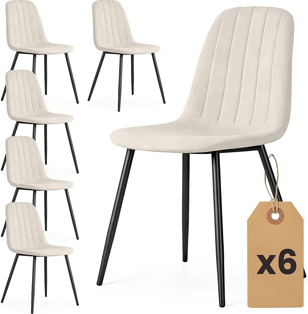 Zestaw 6 kremowych krzeseł welurowych D2-Z15