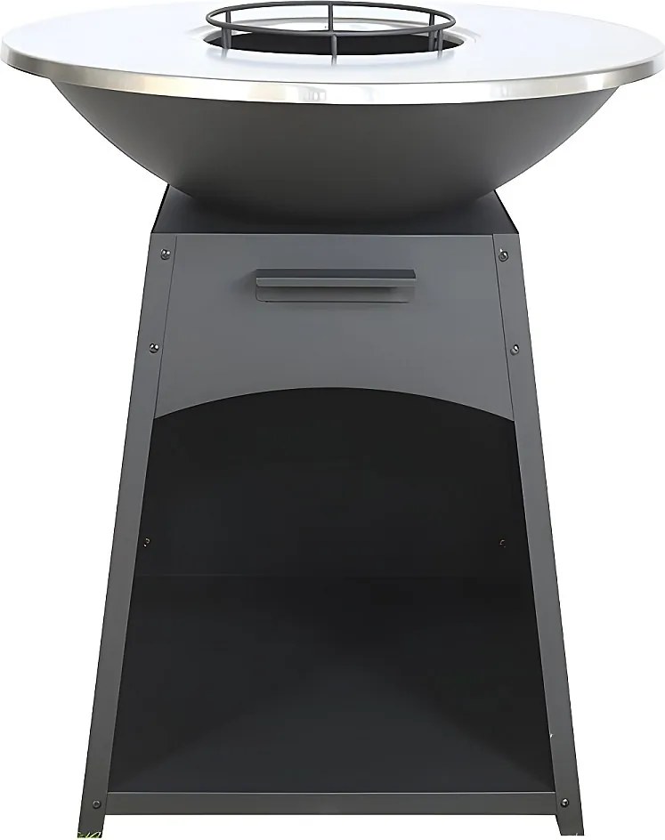 Grill z płytą i paleniskiem ze stali - szer. 81 x dł. 81 x wys. 96 cm - Czarny - CORVERA