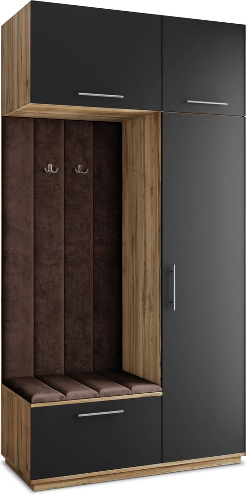Masseno Garderoba REMA 120/240/60 cm Nowoczesna Szafa do Przedpokoju Dąb wotan, MONOLITH 29 (Brązowy)