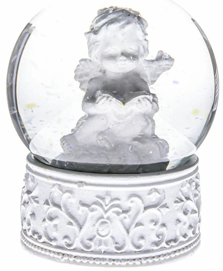 Świąteczna śnieżka Angel, biała, 6,5 x 8,3 cm