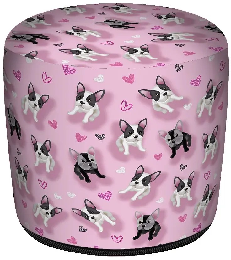 Różowa okrągła pufa dziecięca w pieski M8-P25