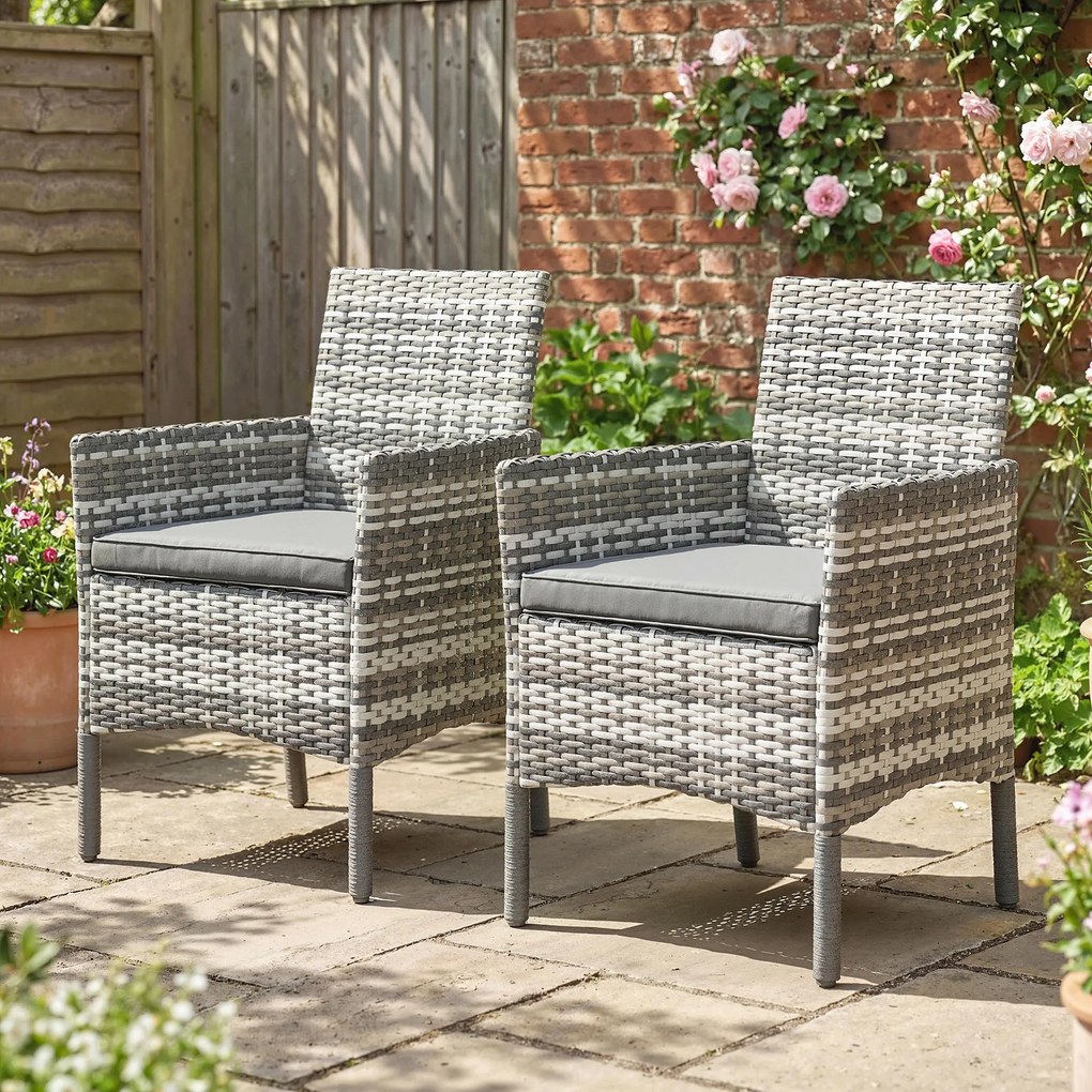 Outsunny 2-częściowy zestaw rattanowych krzeseł ogrodowych z poduszkami i stalową ramą, Szare | Aosom PL