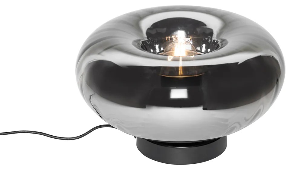 Lampa stołowa art deco czarna z przydymionym szkłem - Ayesha ArtDeco Oswietlenie wewnetrzne