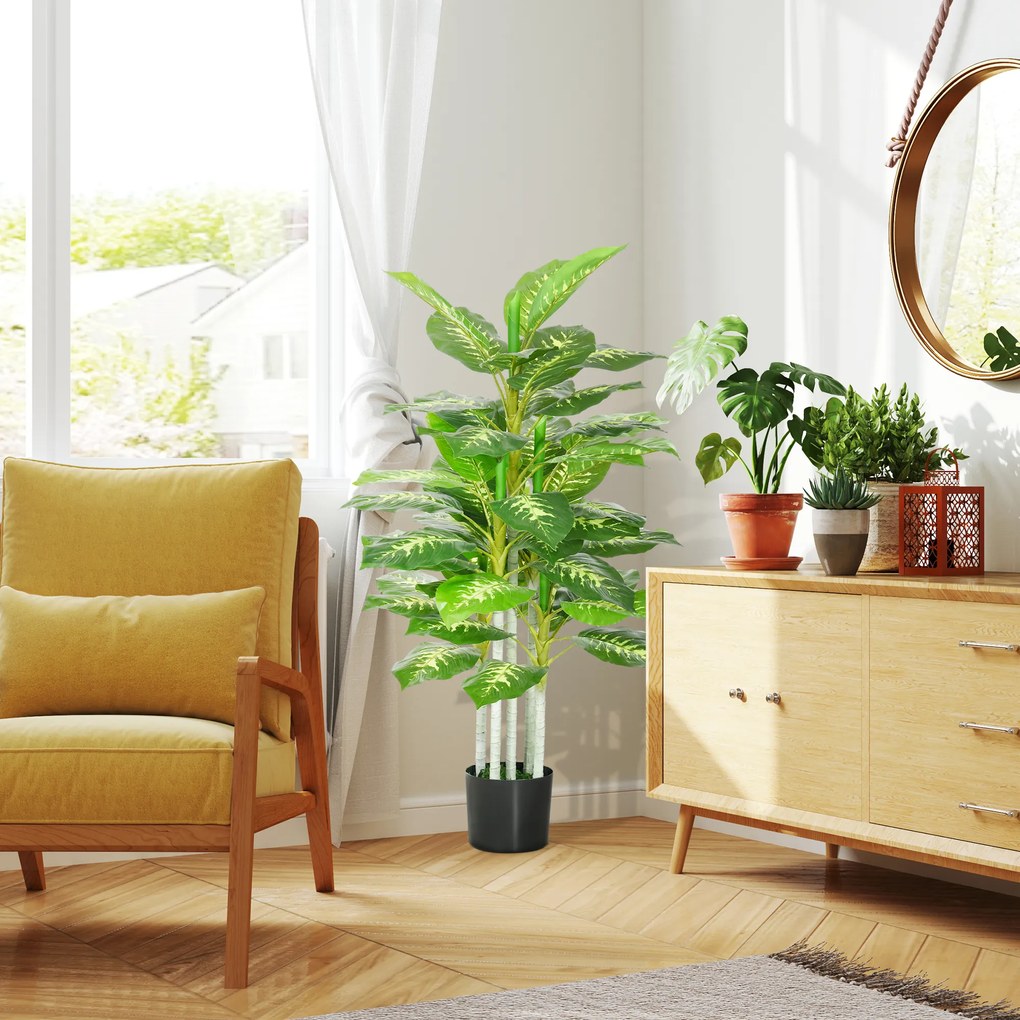 HOMCOM Sztuczna Roślina, Roślina z Plastiku, Doniczka z Cementu, Do Wnętrz i Na Zewnątrz, 120 cm, Zielona