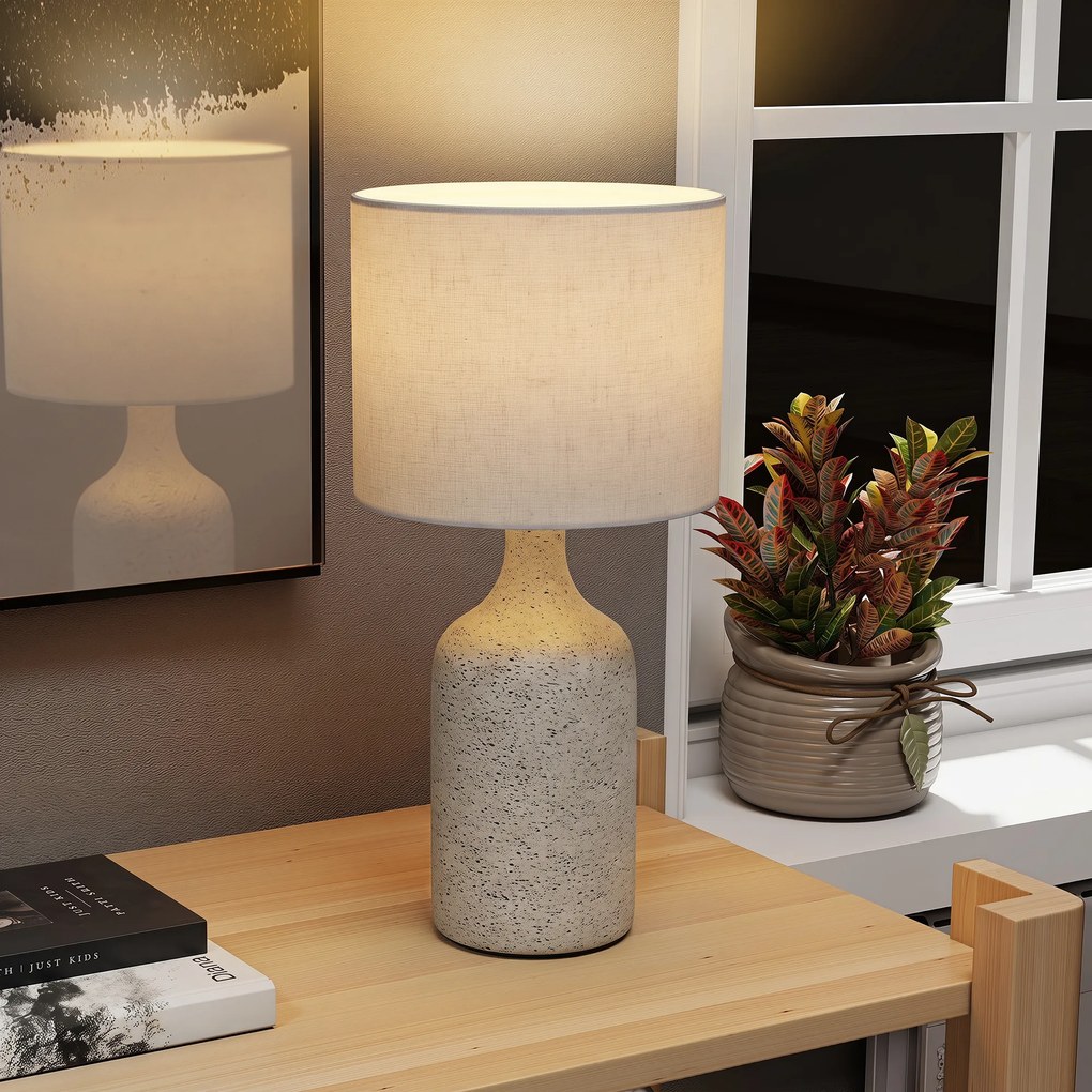 HOMCOM Lampa stołowa, lampka nocna z ceramiczną podstawą, lnianym abażurem, 22x22x45 cm piaskowy+beżowy | Aosom PL