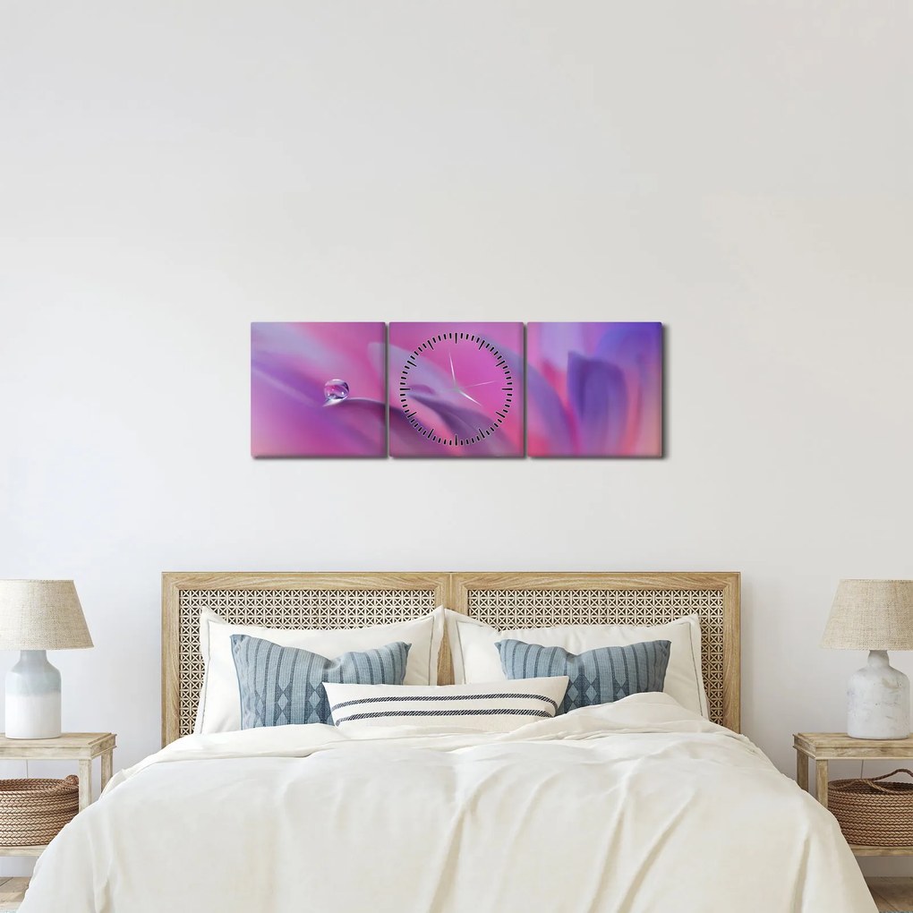 Obraz - Kropla na kwiecie (z zegarem) (90x30 cm)
