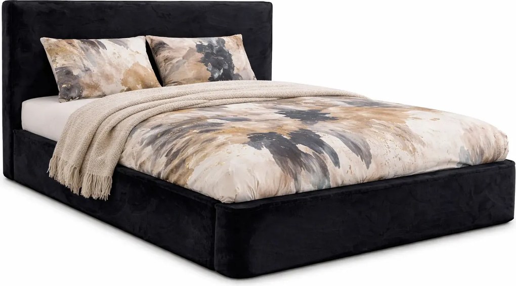 Czarne pluszowe niskie łóżko nowoczesne L5-D96