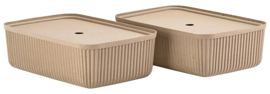 Jasnobrązowe pojemniki zestaw 2 szt. z pokrywką 48x32x20,5 cm Pulp – Zone