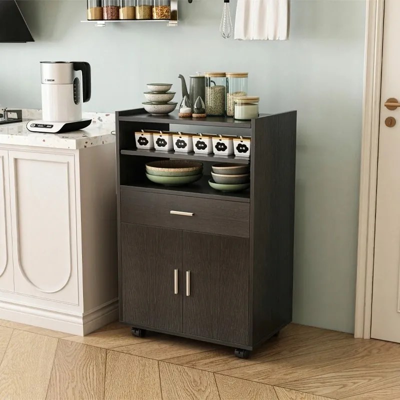 Szafka wózek kuchenny komoda stół regał nowoczesny mobilny na kółkach czarna