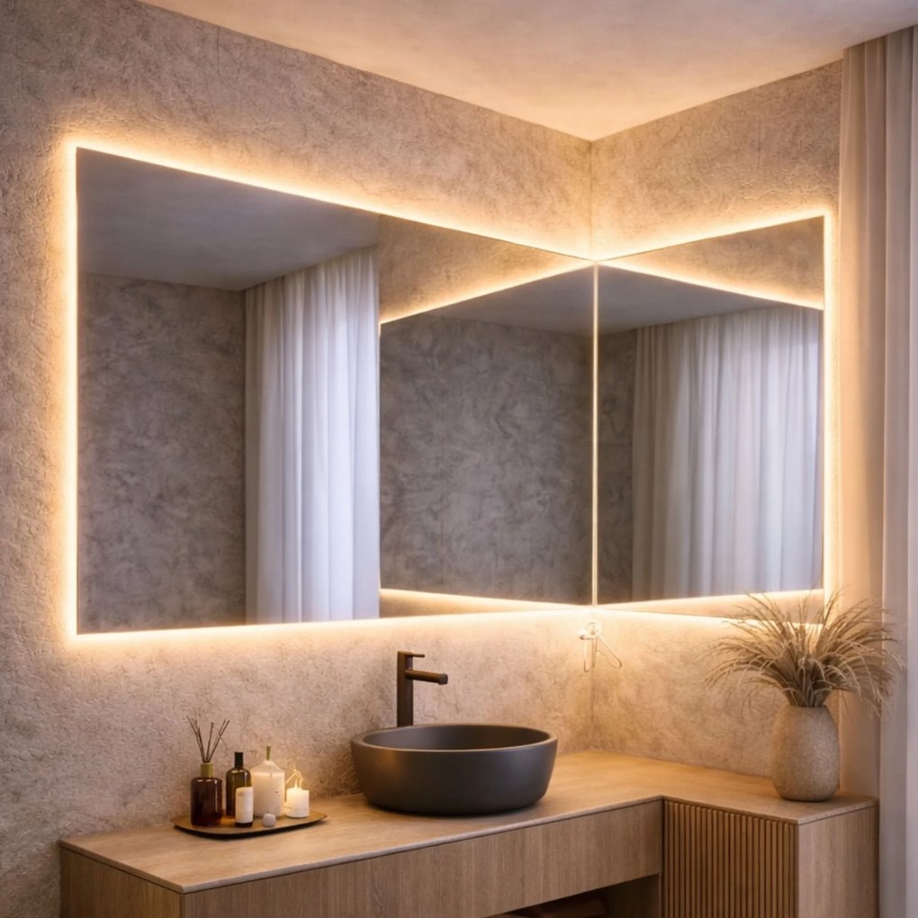 Lustro dekoracyjne prostokątne podwójne z podświetleniem TAVA Twin LED | Różne rozmiary | Różne kolory : Kolor tafli szkła - Srebrny, Rozmiar lustra A - 100x60, Rozmiar lustra B - 60x60